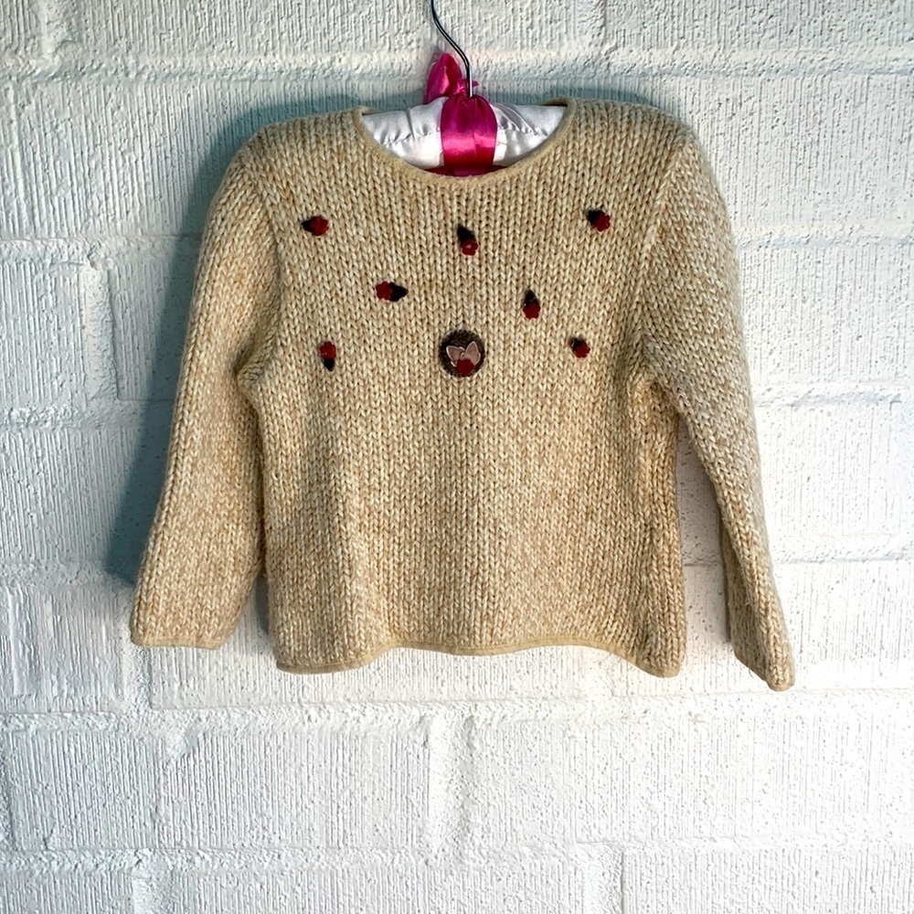 MonnaLisa Wool Knit Bimba Velvet Floral Keyhole Sweater sz 24 months